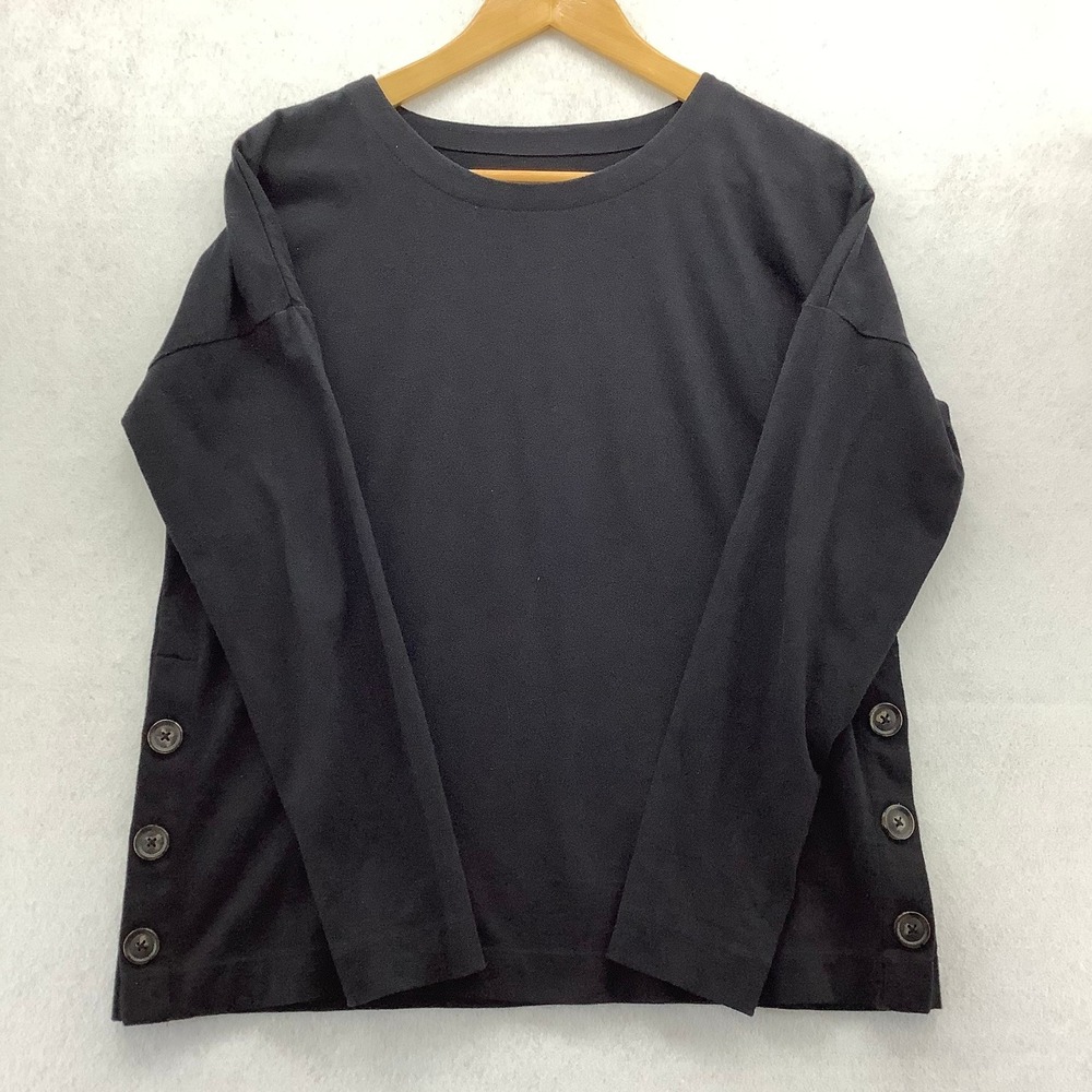 Talbots Black Button Accent Top Long Sleeve Crew Neck Casual Blouse Size M‎
